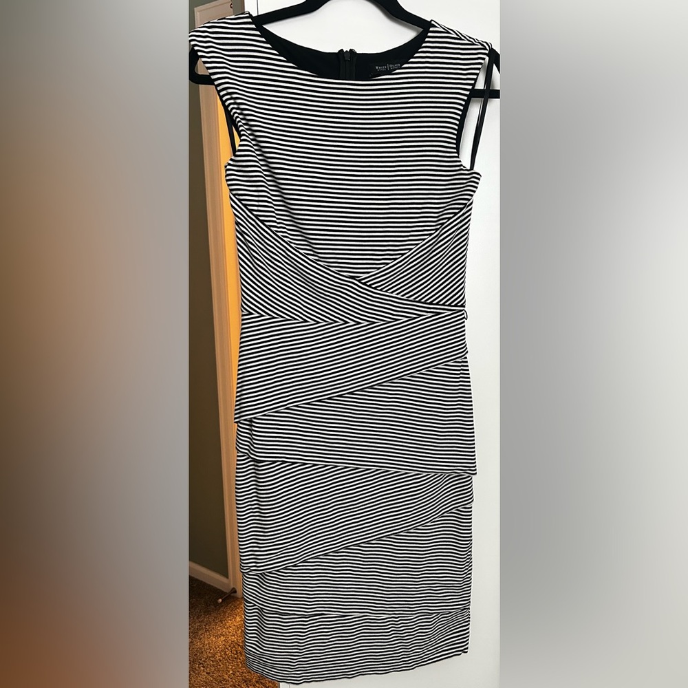 White House Black Market Asymmetrical Black and White Dress